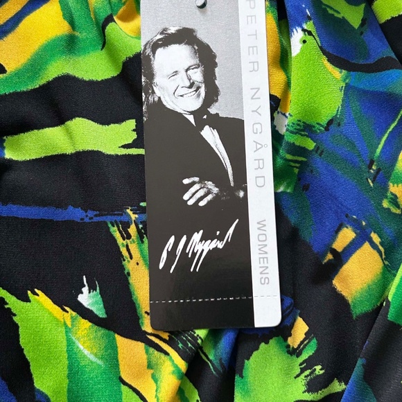 TUNIC, STRETCH, BLUE/YELLOW/GREEN, SIZE 3X, VEE NECK, WAIST TIES FOR BOW, - Picture 3 of 13